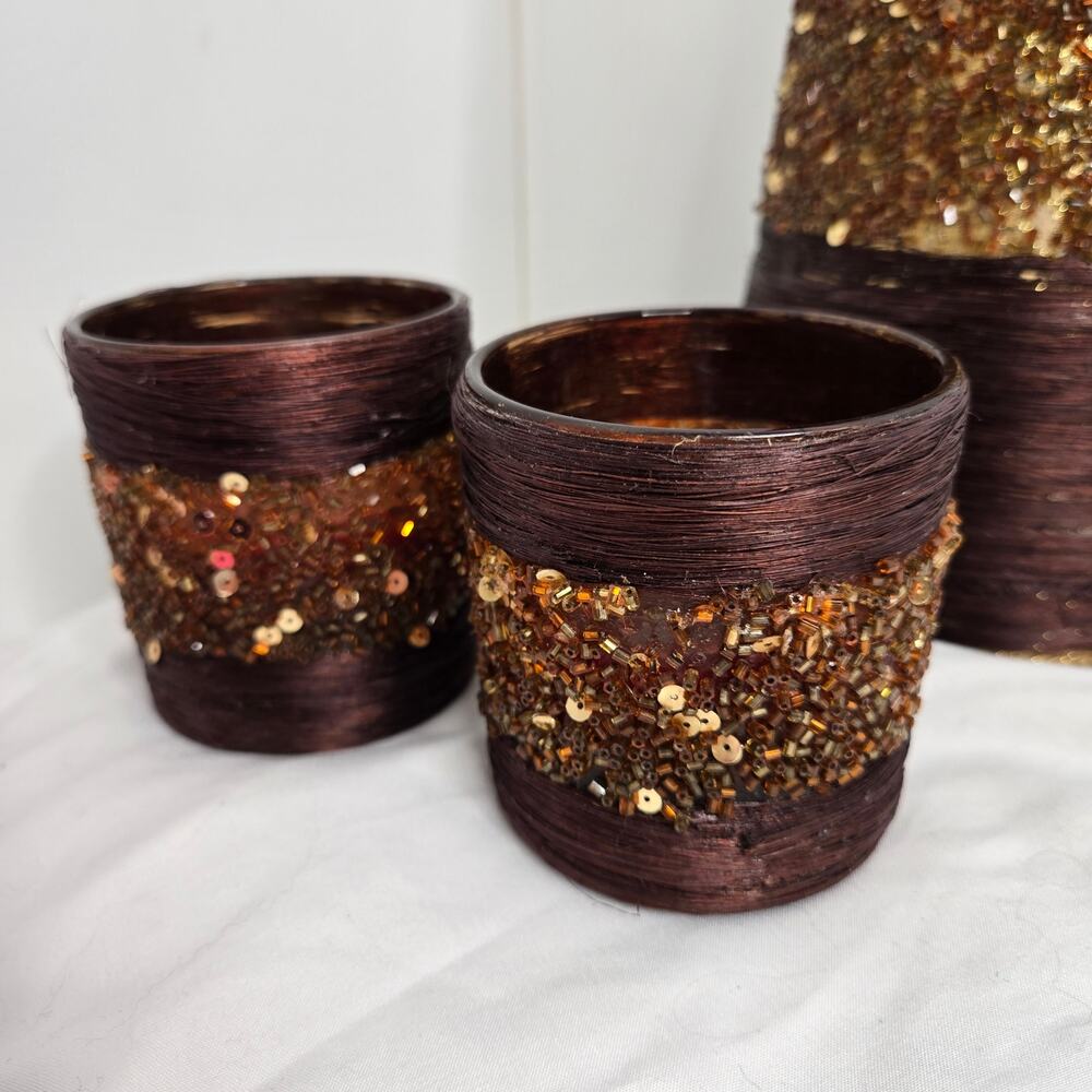 🏈 Home for the Holidays EUC Christmas tree candle set vintage 2005 brown gold - Picture 3 of 14